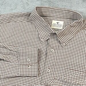 Genteal Performance Shirt Mens XL Brown White Gingham Check Long Sleeve